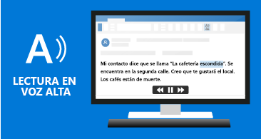 Icono de Lectura en voz alta a la izquierda y un mensaje con el texto resaltado