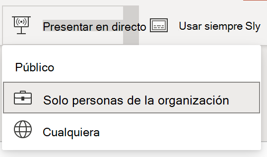 Selección de audiencia para presentación en directo