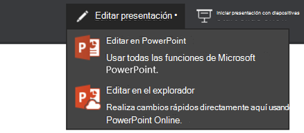 Editar presentación para elegir editar en el explorador
