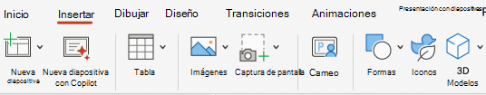 Captura de pantalla de la pestaña Insertar.