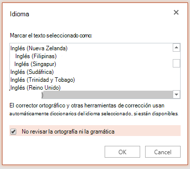 Captura de pantalla de la configuración de idioma.