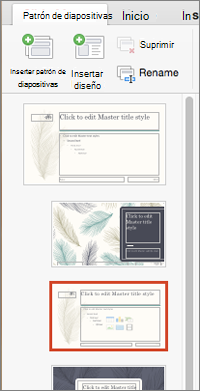 El panel de miniaturas muestra diseños al editar el patrón de diapositivas