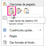 Opciones de pegado: Utilizar tema de destino