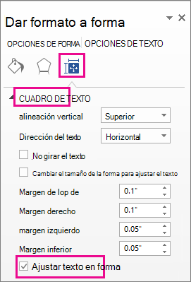 Casilla Ajustar texto en forma