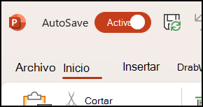 El botón de alternancia de Autoguardado en Office