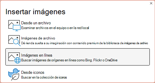 El cuadro de diálogo Insertar imágenes.