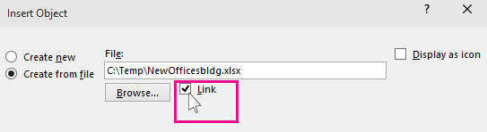 Elegir enlace para insertar un archivo en PowerPoint
