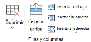 Opciones del grupo Filas & Columnas