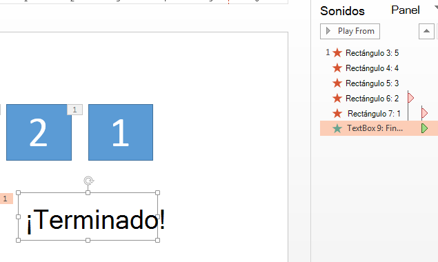 Después de la cuenta atrás, puede agregar una animación para leer ¡Terminado!