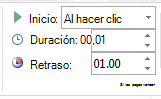En el grupo Intervalos, establezca el inicio en Al hacer clic.
