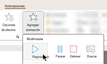 Puede empezar a reproducir audio después de un retraso con las opciones de animación.