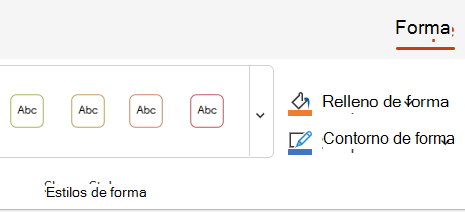 Opciones de color y estilo en la pestaña Forma.