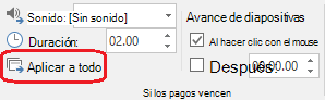 Comando Aplicar a todas en la pestaña Transiciones de PowerPoint