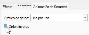 Casilla de verificación de orden inverso de animación smartart de PPT.