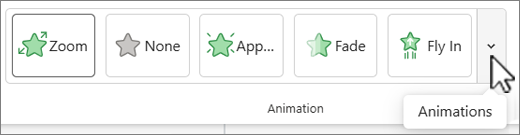 Galería de animaciones con flecha de animaciones.