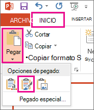 En el menú Pegar, elija el icono Mantener formato de origen.