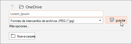 En el cuadro de diálogo Guardar como, identifique el tipo de archivo como desea guardar la diapositiva.
