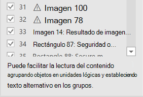 Aparecerá una sugerencia en la parte inferior del panel Orden de lectura.