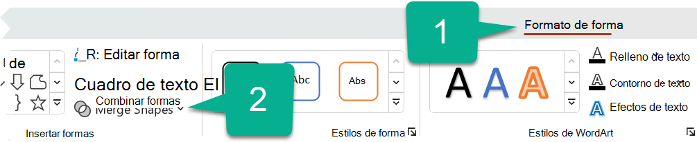 En la pestaña Formato de forma, seleccione Combinar formas.