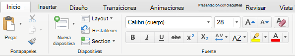 Para los suscriptores de Office 365, la pestaña Inicio de la cinta de opciones de PowerPoint para Mac 2016 ahora incluye un botón Color de resaltado del texto