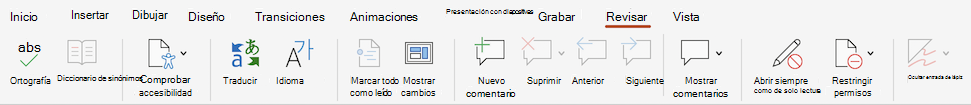 Captura de pantalla de la pestaña Revisar.