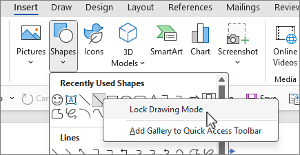 Pantalla de modo de dibujo Bloqueo de formas