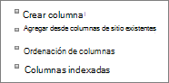 Primer plano del vínculo Agregar columna existente en la página Configuración