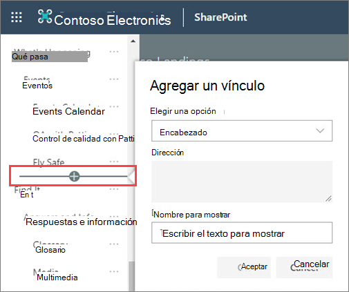Imagen de agregar un nuevo encabezado a la navegación