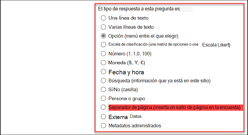 captura de pantalla del tipo de respuesta