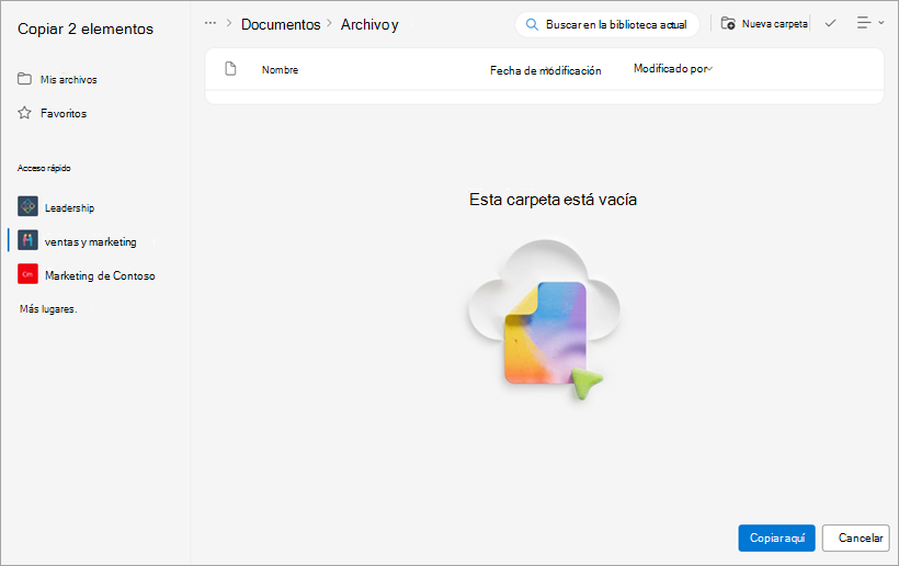 La nueva carpeta donde aparecerán los archivos copiados.