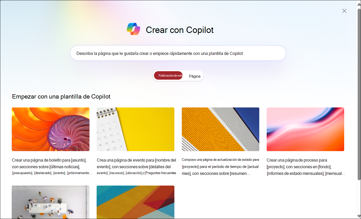 captura de pantalla de Crear con Copilot