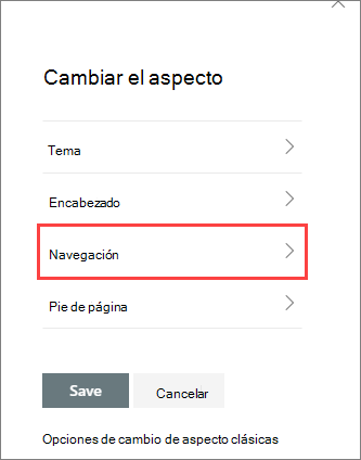 Imagen de las opciones de cambiar el aspecto del panel