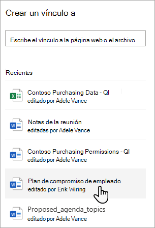 Captura de pantalla que muestra un documento reciente seleccionado en una biblioteca de documentos.