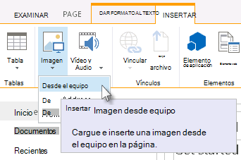 Opción para insertar una imagen desde el equipo