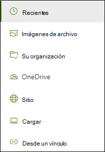 Lista de ubicaciones disponibles al agregar un vínculo.