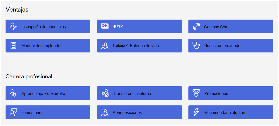 Nueva pantalla de vínculos rápidos