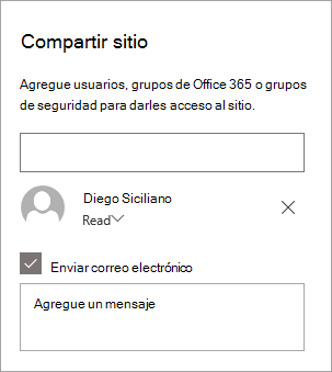 Agregar una persona en el panel Compartir sitio