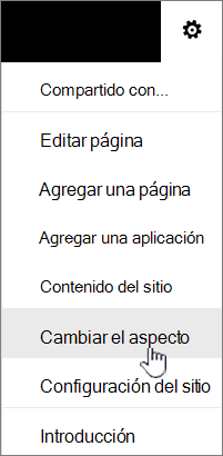 Menú Configuración con Cambiar el aspecto resaltado