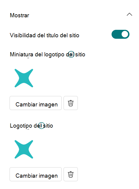 Configuración del logotipo de encabezado del sitio en Cambiar el aspecto que muestra el área de carga del logotipo con una guía de tamaño de 64x64 a 192x64 píxeles
