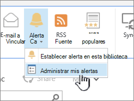 Botón Administrar alerta de SharePoint 2016 resaltado
