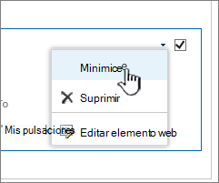 Haga clic en la flecha abajo de configuración y, a continuación, haga clic en Minimizar