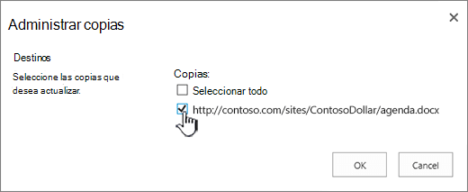 Seleccionar las copias de destino que se actualizarán