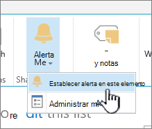 Establecer alerta en un elemento con un elemento seleccionado en SharePoint 2016