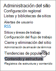 Vínculo administración del almacén de términos en Configuración del sitio