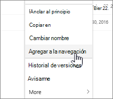 Agregar a la opción de navegación desde un listado de páginas