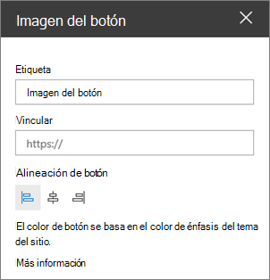 Panel de propiedades del elemento web del botón