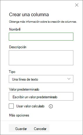 El panel Crear una columna
