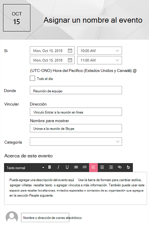 Página del evento