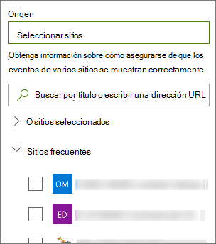 Seleccionar un origen para Eventos