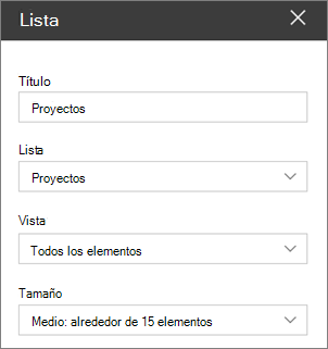 Configuración de elementos web de lista